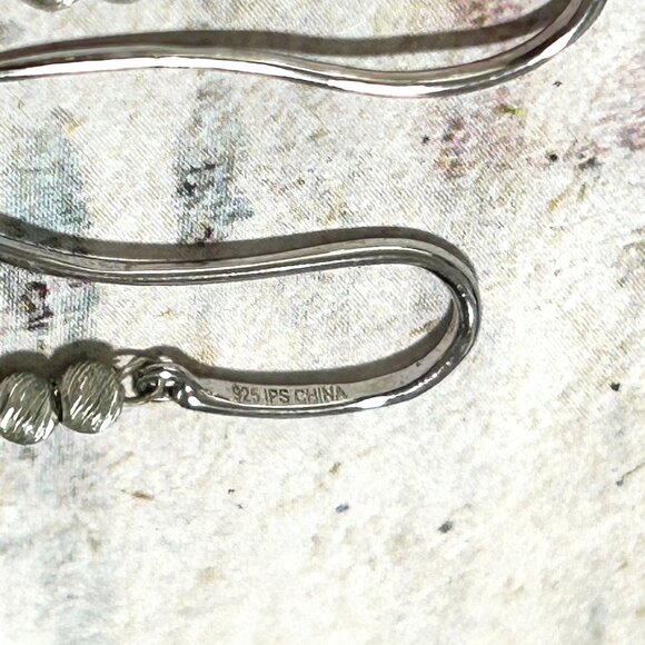 Long Sterling Silver Fresh Water Pearl Fancy Beaded Dangle Earrings Hoop Circle - Picture 9 of 9